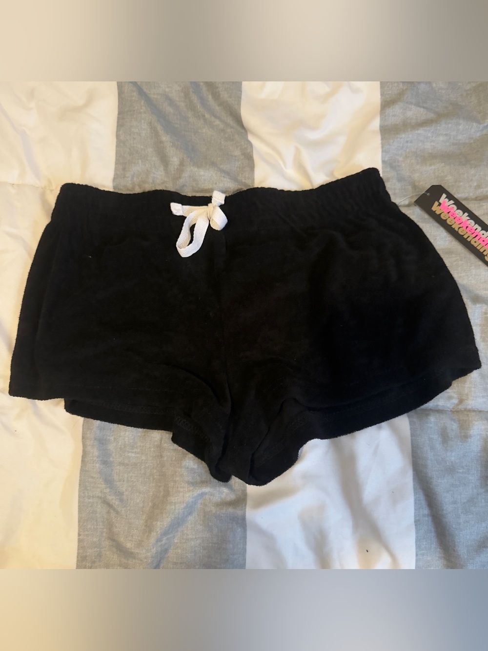 Black Terry Athletic Lounge Shorts with Drawstring